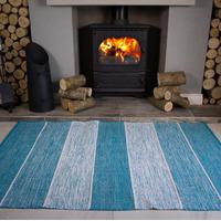 Teal Strokes Modern Fireplace Rug