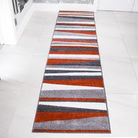 Terra & Grey Striped Runner Rug - Rio 63x240cm