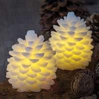 Textured wax candle Clara with LED - set of 2