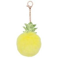 Teen girl yellow pom pom pineapple gold hardware clip fasten accessory keyring - Yellow