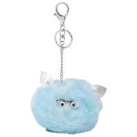 Teen girl faux fur face googly eye silver ear monster accessory keyring bag tag - Blue