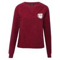 Teen girl long sleeve pull on NYC chest badge burgundy baseball neck sweater top - Burgundy