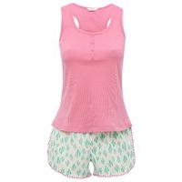 Teen girl cotton rich plain pink vest top and stretch waist cactus print shorts pyjama set - Multicolour