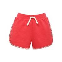 Teen girl plain pink cotton blench stretch drawstring waistband white trim shorts - Pink