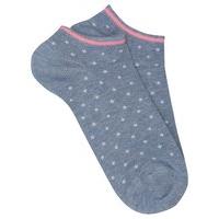 Teen girl cotton stretch breathable blue polka dot pattern trainer socks - Denim Blue
