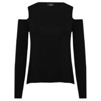 Teen girl black long sleeve pull on light jersey cut out cold shoulder top - Black