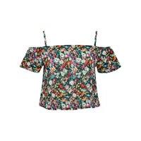 teen girl black ditsy floral print spaghetti strap cold shoulder top b ...