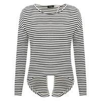 Teen girl black and white stripe raglan long sleeve split knot back pull on pure cotton jumper - Cream