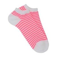 Teen girl cotton stretch breathable fabric bright pink stripe trainer socks - Multicolour