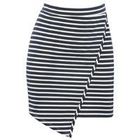 Teen girl stripe pattern wrap over asymmetric hem pull on tube skirt - Navy