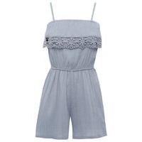 Teen girl pale blue bardot neck with spaghetti straps double crochet layer pure cotton playsuit - Blue