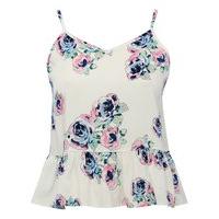 Teen girl pastel rose print peplum waist cami vest top - White