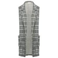 Teen girls sleeveless grey check print twin pocket on trend smart duster coat - Charcoal