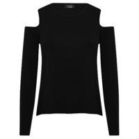 Teen girl black long sleeve pull on light jersey cut out cold shoulder top - Black