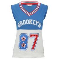 Teen girl sleeveless pull on multi colour stripe v neck brooklyn 87 slogan pyjama top - Multicolour