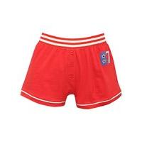 Teen girl red pure cotton shorts with Brooklyn badge striped waistband pug character pyjama shorts - Red
