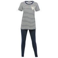 Teen girl stripe pull on unicorn t-shirt and full length polka dot legging pyjamas set - Navy