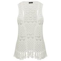 teen girl cream sleeveless knitted crochet open front fringe hem boho  ...