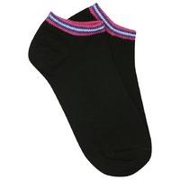 Teen girl stripe trim soft stretch cotton trainer liner socks - Black