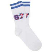 Teen girl stripe trim 87 number print sporty cotton rich trainer socks - White