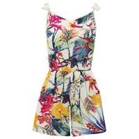 Teen girl multi-coloured tropical print spaghetti strap tassel detail playsuit - Multicolour