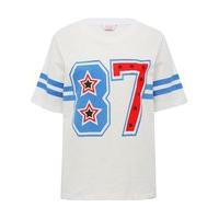 Teen girl short sleeve blue and red sporty number 87 motif stripe design pyjama top - White