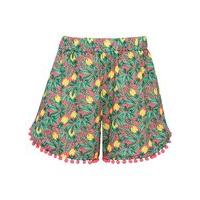 Teen girls lightweight multi-coloured tropical print elasticated waist pink pom pom trim shorts - Pink