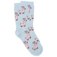 Teen girl pale blue cotton rich pink llama print ankle socks - Pink