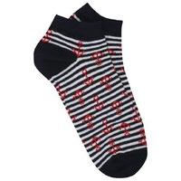 Teen girl navy and white striped red anchor print cotton rich everyday trainer socks - Navy