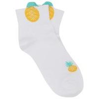 teen girl plain white pineapple print ankle detail ankle socks white