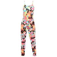 Teen girl viscose strappy multi-coloured abstract print full length tapered leg jumpsuit - Multicolour