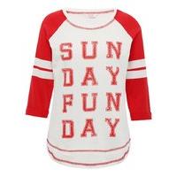 Teen girl red three quarter length raglan sleeves Sunday funday slogan pyjama top - White