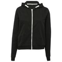 Teen girl black long sleeve zip down white contrasting pouch pocket cotton hoody - Black
