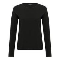 Teen girl plain long sleeve round neck cotton rich pull on jersey top - Black
