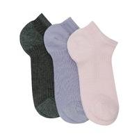 Teen girl cotton rich multi-coloured metallic thread trainer liner socks three pack - Multicolour