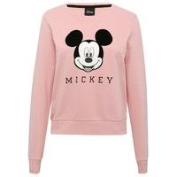 Teen girl 100% cotton pink long sleeve Mickey Mouse character print crew neck sweater - Pink