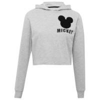 Teen girl cotton rich long sleeve grey Mickey Mouse character print hooded cropped sweater - Grey Marl
