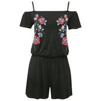 teen girl viscose stretch black floral print short sleeve cold shoulde ...