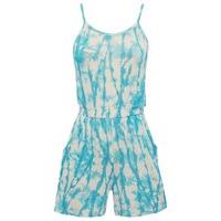 Teen girl viscose strappy blue and cream tie dye print short playsuit - Multicolour