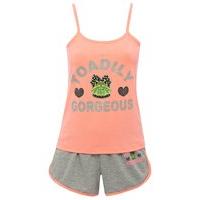 Teen girl pink and grey toadily gorgeous slogan vest top and shorts pyjama set - Multicolour