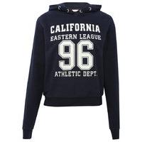 Teen girl navy blue long sleeve pull on California 96 slogan cotton jersey hoody - Navy
