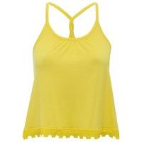 Teen girl stretch jersey plain yellow thin cross back twisted straps crochet hem vest top - Yellow