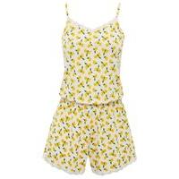 teen girl spaghetti strap lemon print lace trim playsuit pyjamas multi ...