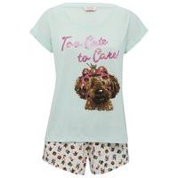 teen girl short sleeve stretch waist too cute to care slogan puppy pri ...