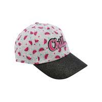 Teen girl watermelon print with glitter brim slogan and adjustable snapback strap cap - Multicolour