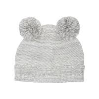 Teen Girls Soft Knit Double Pom Pom Ear Benie Winter Hat - Grey