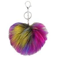 Teen girl fluffy multi-coloured keyring - Multicolour