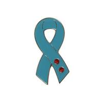 Teal & Pink Crystal Ovacome Ribbon Pin Badge