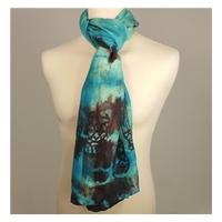 Teal and Aubergine Tie Dye Silk Scarf with Rolled Edges