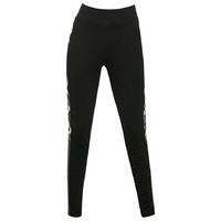 Teen girl black full length leopard side panel pull on jersey leggings  - Black